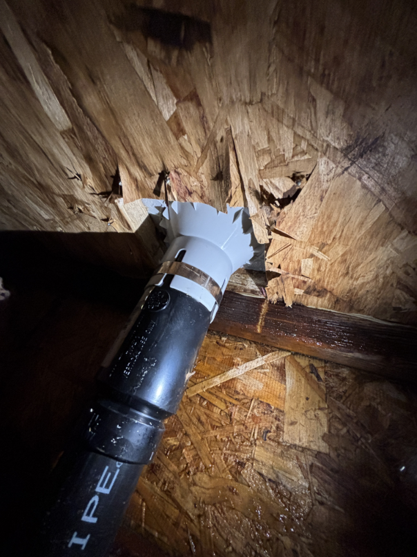 Saturated crawlspace insulation beneath bathroom floor in Bend OR home