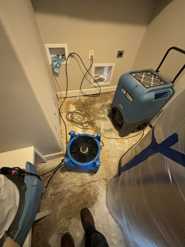 Industrial drying equipment positioned in affected room